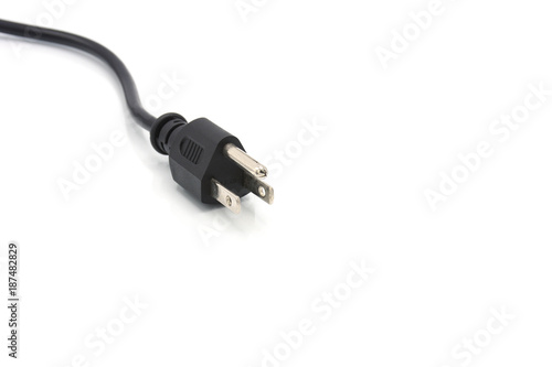 Фотография Black power cord cable plug isolated on white background