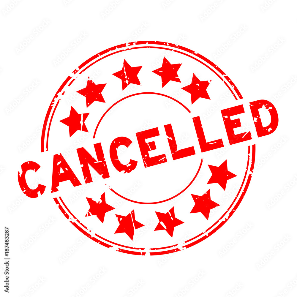 Grunge red cancelled with star icon round rubber seal stamp on white background Grunge red cancelled with star icon round rubber seal stamp on white background