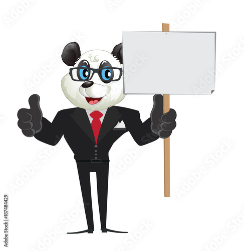 Fototapeta Naklejka Na Ścianę i Meble -  Cartoon business character panda holding a blank placard
