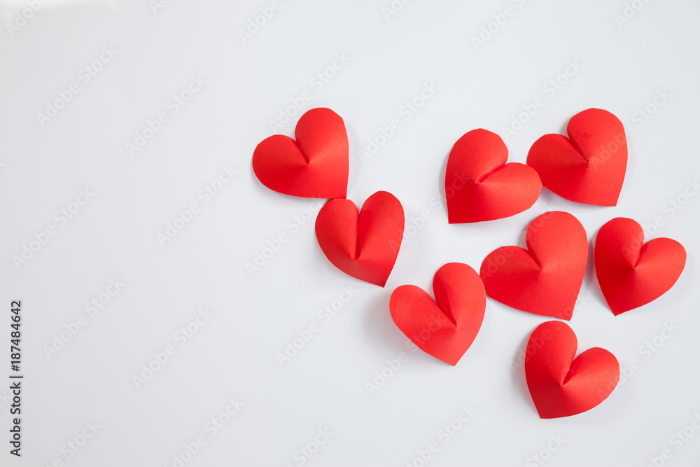Heart-shaped cut paper Arrange as background. This is the symbol of love. For In February 14th, which was a day of love.