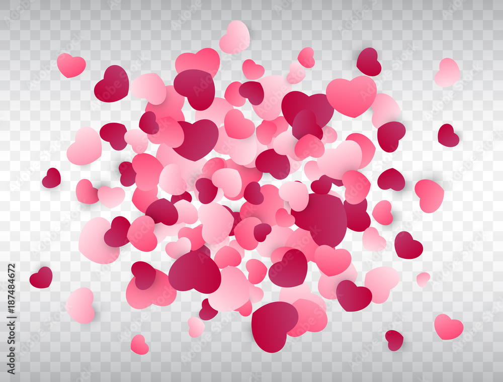 Heart confetti splash. Love background. Pink confetti texture. Vector illustration