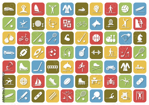 Set of sport icons in flat design with shadows. Vector illustration