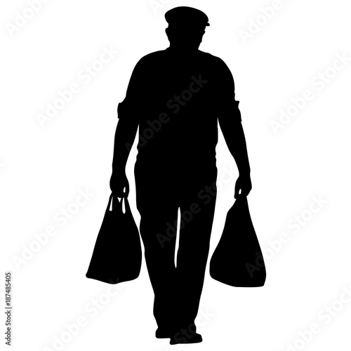 Silhouette of People with bag and shopping on White Background