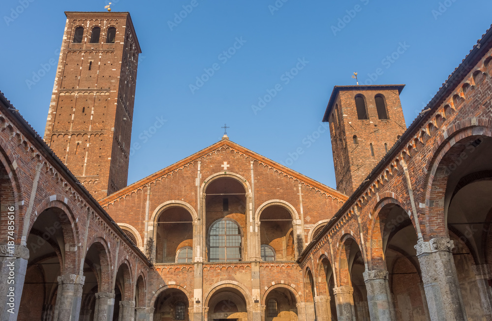 The Basilica of Sant'Ambrogio, Milan, Lombardy, Northern Italy. Completed in 1099. Romanesque style