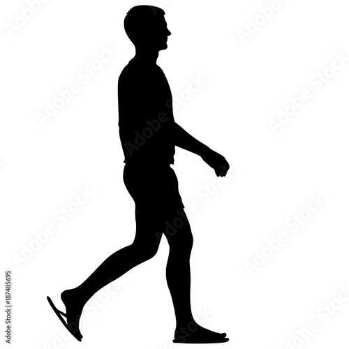 Silhouette of People walking in sandals on White Background