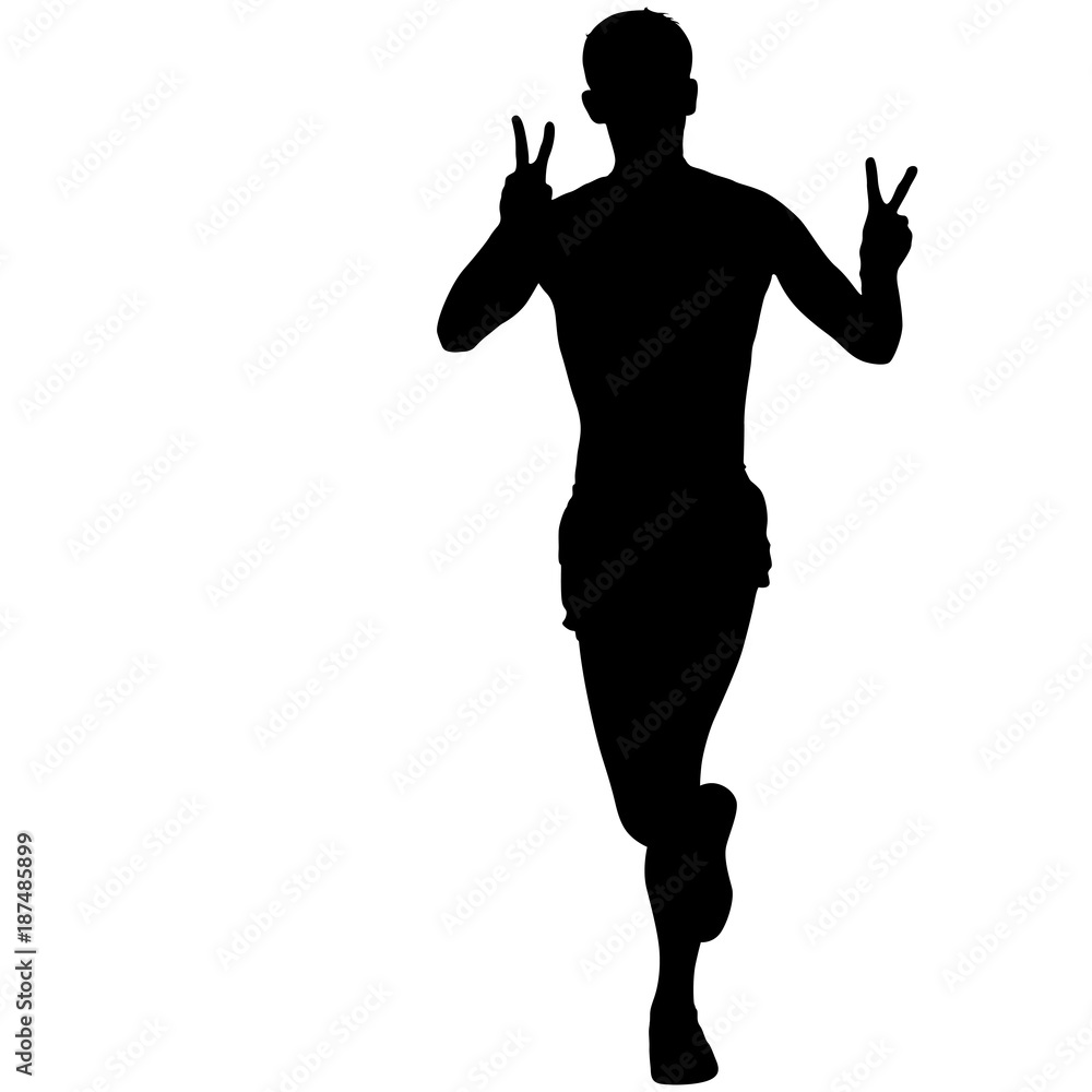 Silhouette of running boy on White Background