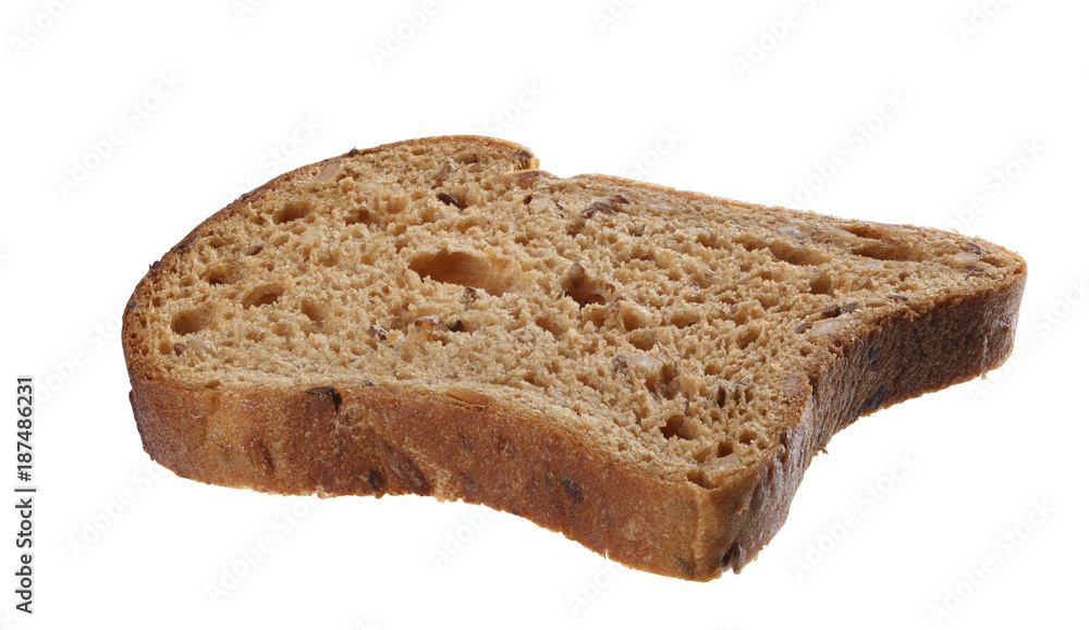 Wholewheat bread slice isolated with clipping path