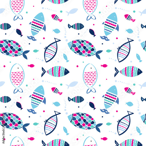 Doodle fish seamless pattern