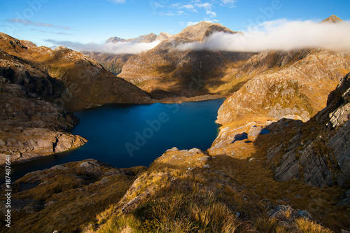 Wild and Spectacular Mountain Blue Lake View, Routeburn Track great walk, New Zealand