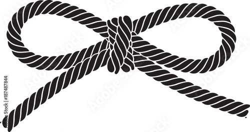 Black vector rope bow isolated on a white background.