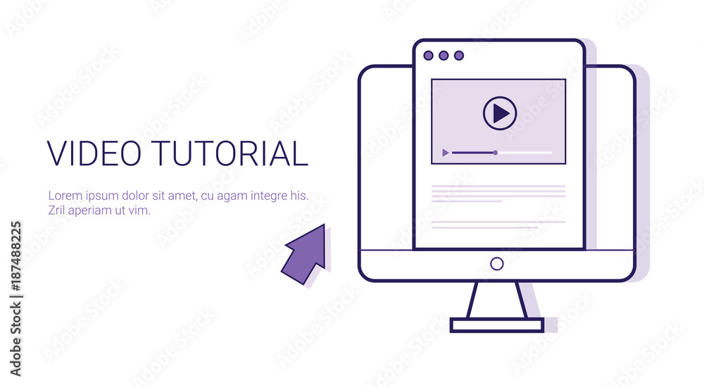 Video Tutorial Online Education Business Concept Template Web Banner With Copy Space Vector Illustration - obrazy, fototapety, plakaty 