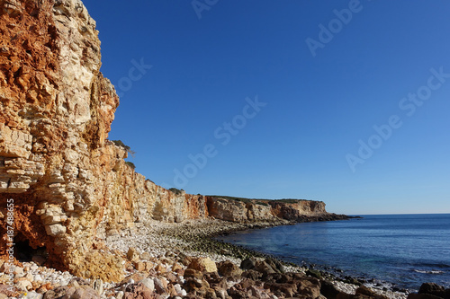 Rocky clifftop coastline in the algarve