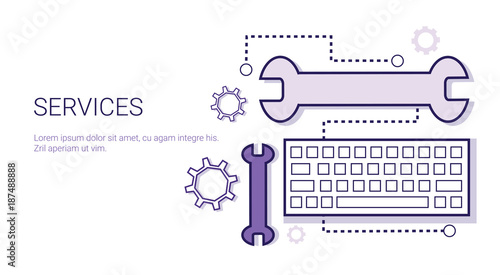 Services Of Technical Support Business Concept Web Banner With Copy Space Vector Illustration