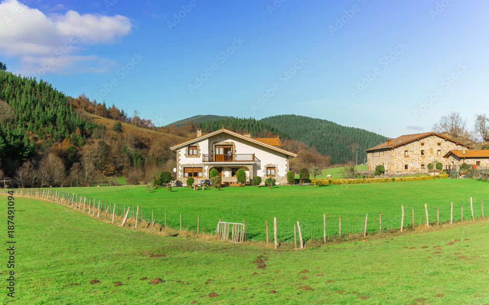 Typical Basque landscape between mountains Typical Basque landscape between mountains