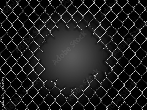 Chainlink fence with hole. Image with clipping path