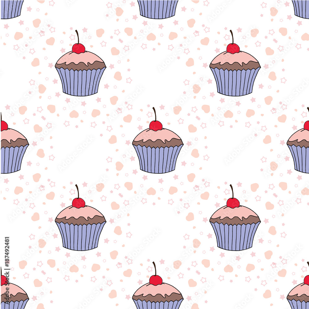 Vector cupcake illustration. Set of hand drawn cupcakes. Doodle cakes with cream and berries. Vector cupcake illustration. Set of hand drawn cupcakes. Doodle cakes with cream and berries.