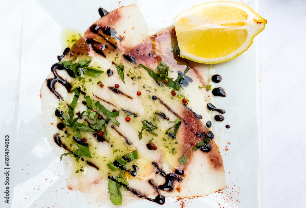 raw fish salad and vegetables fruit Stock Photo | Adobe Stock