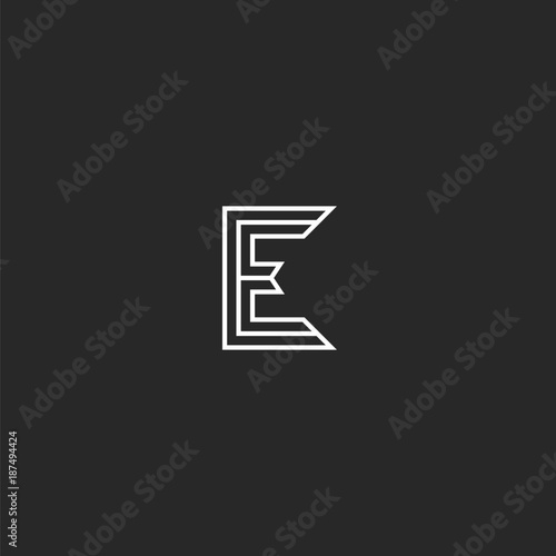 Letter E logo elegant monogram thin lines medieval minimal style, wedding or business card capital initial emblem