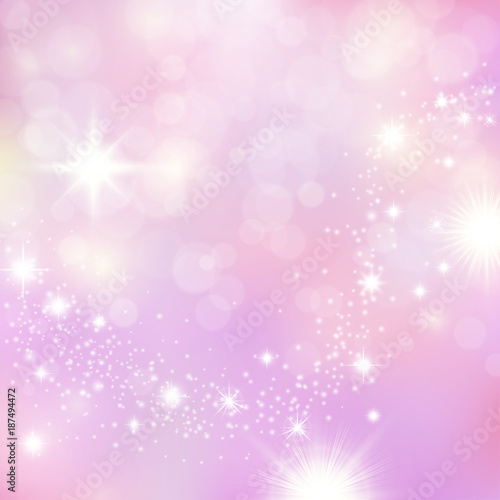 Vanilla sky sundogs morning with pink and violet tints. Sparkling stardust glitter for princess celebrstions posters and banners. Dreamy mood background.