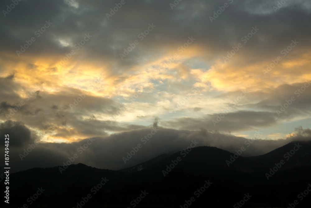 Cloudy colorful sunrise and sunset. Slovakia	