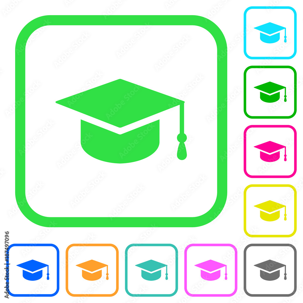 Graduation cap vivid colored flat icons Graduation cap vivid colored flat icons