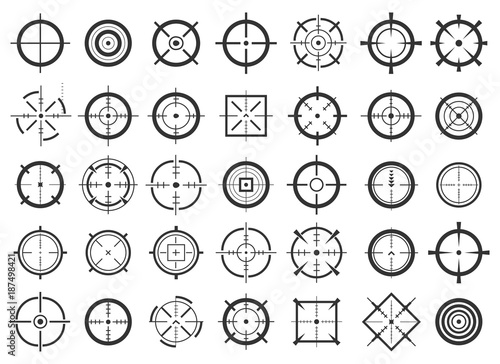 Creative vector illustration of crosshairs icon set isolated on transparent background. Art design. Target aim and aiming to bullseye signs symbol. Abstract concept graphic games shooters element photo