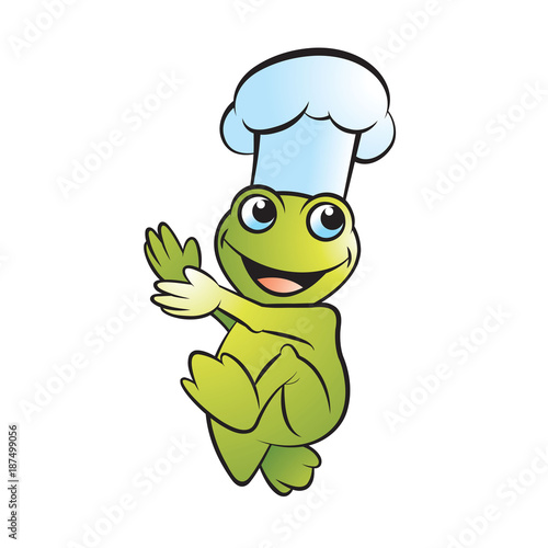 happy frog vector cartoon chef or cook walking and clapping