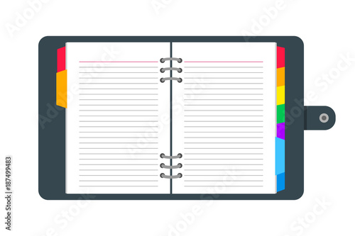 Open diary, journal, notebbok organizer vector illustration