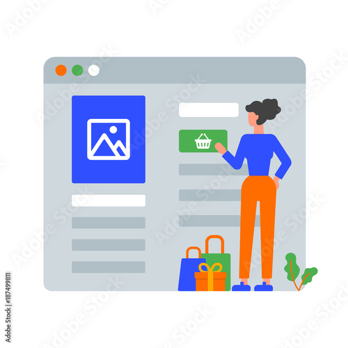 Vector illustration of a woman making online purchase, shopping