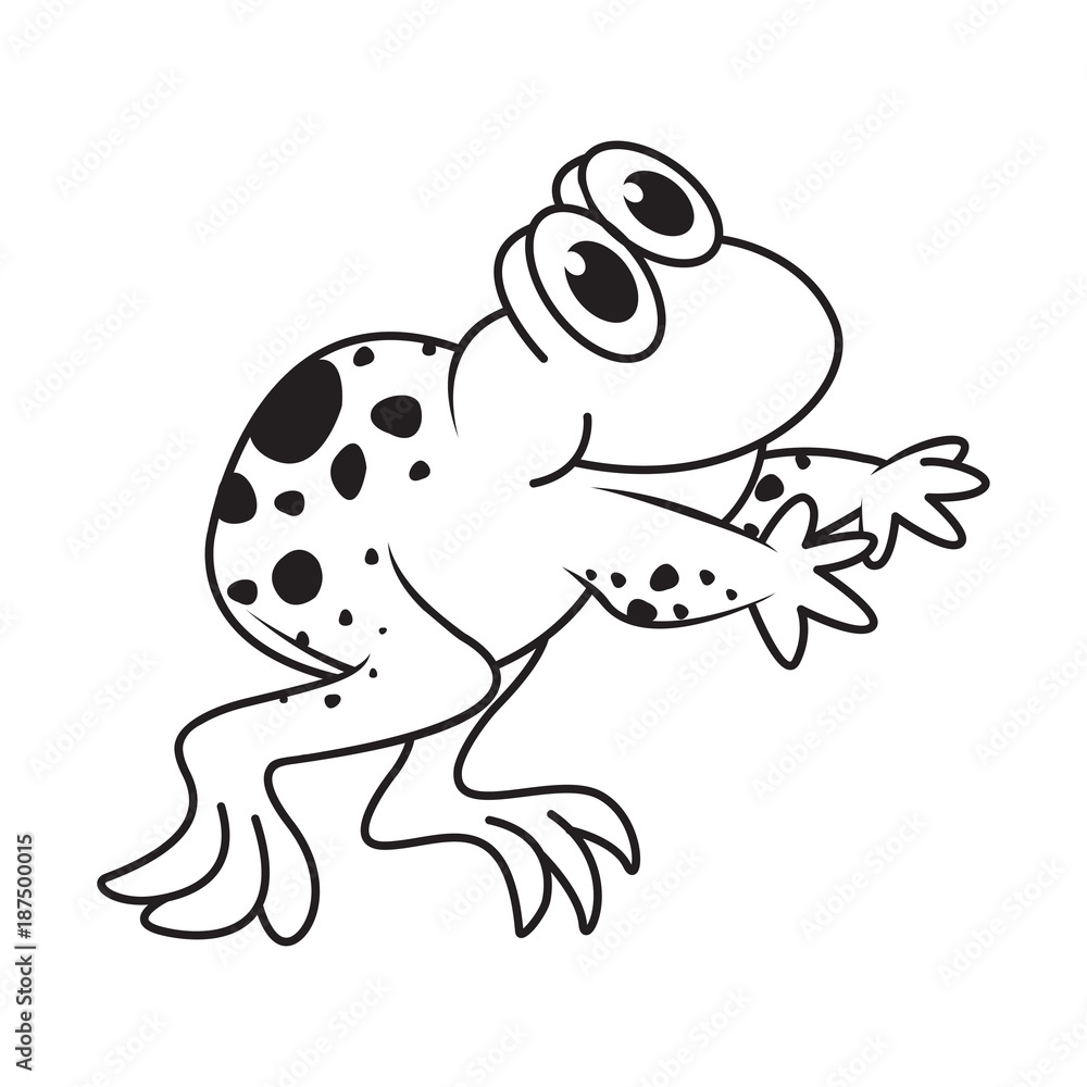 Fototapeta premium black outline happy vector cartoon frog walking 