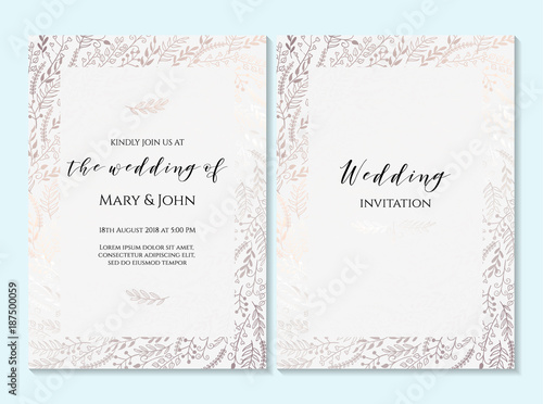 Wedding invitation, thank you card, save the date card. Wedding invitation, baby shower, menu, flyer, banner template with calligraphy, confetti, background. Elegant hipster rustic wedding invitation
