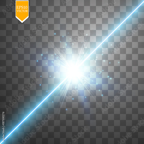 Glow isolated blue transparent effect, lens flare, explosion, glitter, line, sun flash, spark and stars. For illustration template art design, banner for Christmas celebrate, magic flash energy ray.