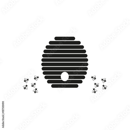 Beehive with bees icons