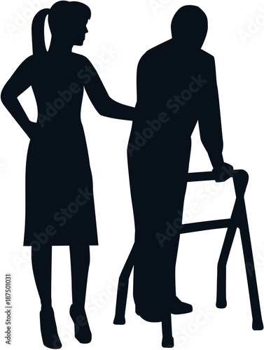 Caregiver silhouette with elderly man