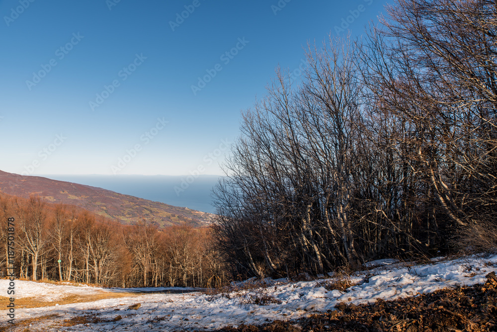 Chania of Pelion ski center with a little amount of snow on a sunny day Chania of Pelion ski center with a little amount of snow on a sunny day
