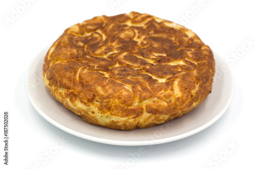 Traditional Spanish tortilla isolated on white background