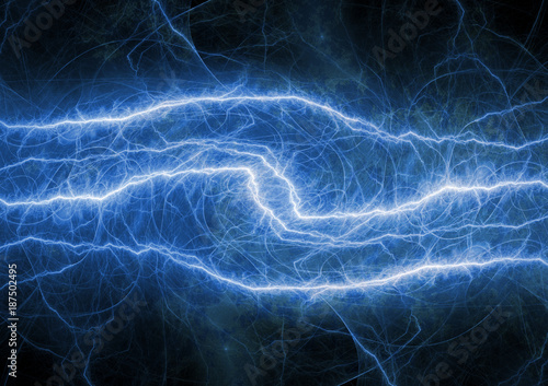 Blue electrical background, plasma and lightning