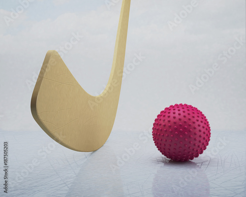 Fotografija Club and Ball, Bandy. 3d illustration