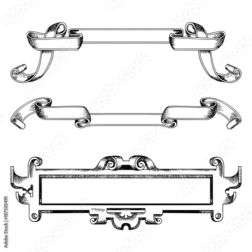 Cartouche for an old geographical map. Ancient frame for the signature. Hand-drawn sketch vector