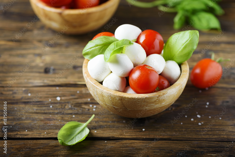 Italian antipasto with mozzarella, tomato and basil Italian antipasto with mozzarella, tomato and basil