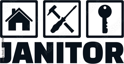 Janitor with job icons
