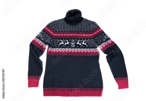 Children's knitted sweater with a deer pattern. Isolate on white © Ruslan Kudrin