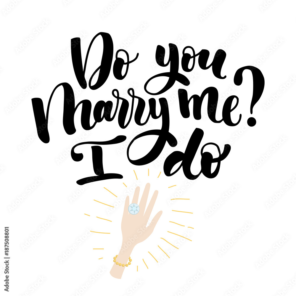 Do you marry me lettering. Hand drawn vector illustration, greeting card, design, logo for Valentine s Day.