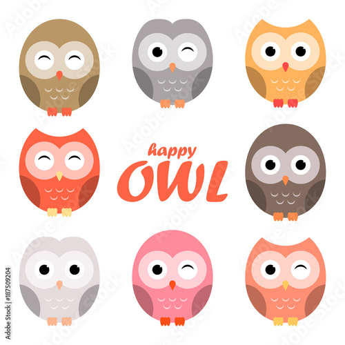 Wallpaper Mural Colorful owl cartoon set, vector illustration Torontodigital.ca