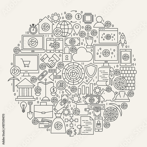 Cryptocurrency Line Icons Circle