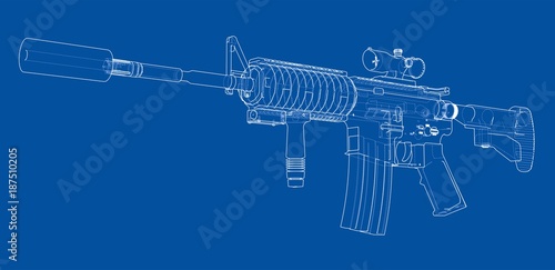 Machine Gun. Vector rendering of 3d