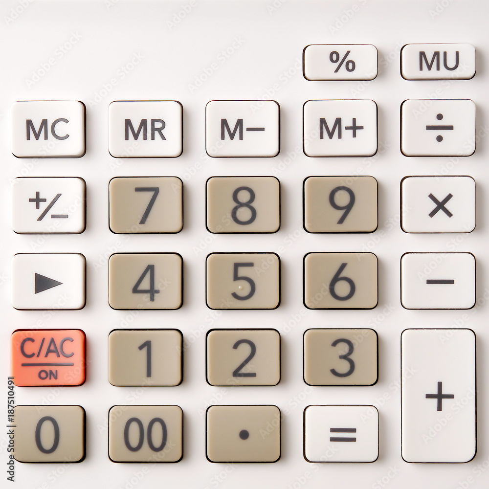 closeup on calculator keypad, top view, square format closeup on calculator keypad, top view, square format