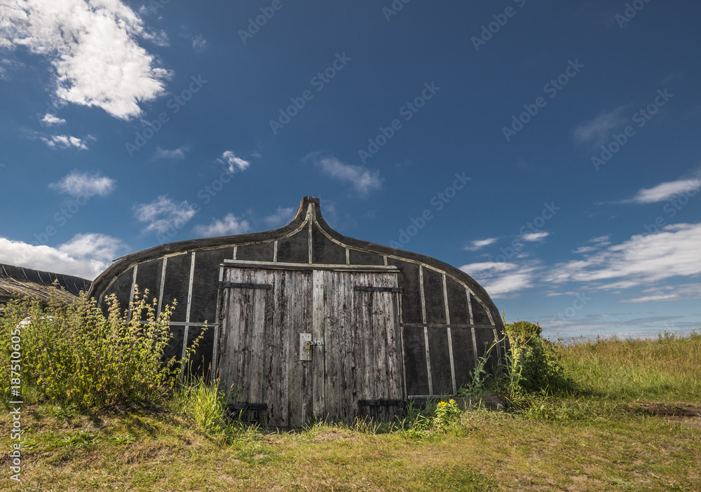 Boat storage sheds on Lindisfarne Island Boat storage sheds on Lindisfarne Island