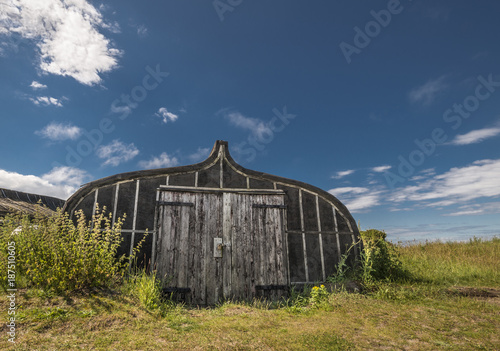 Boat storage sheds on Lindisfarne Island