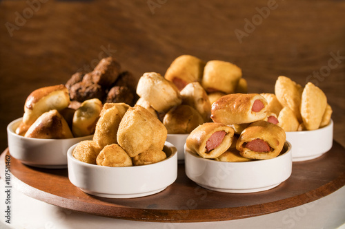 Mixed brazilian snack on the table.